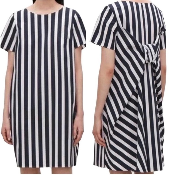COS Navy and White Striped Cotton Twist Back Dress - Picture 1 of 8